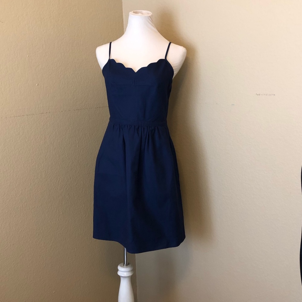 J. Crew navy scallop dress NWT